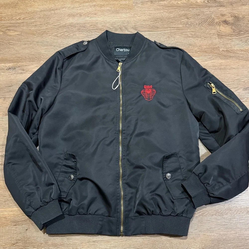 Chartou Black Bomber Jacket with Snake Embroidery - Picture 2 of 9